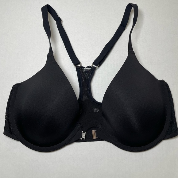 Montelle Racerback T-Shirt Bra 34D Front Closure Lace Detail Molded Cups Black - Picture 14 of 14
